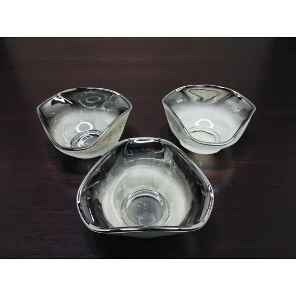 vintage 1960s elegant set of 3 dorothy thorpe style silver fade glass bowls - Picture 2 of 7